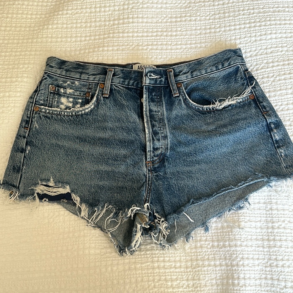 AGOLDE PARKER SHORTS denim dark blue distressed